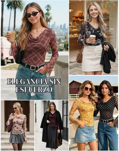 Vista 2 de GRACE KARIN Blusas de malla estilo bohemio para mujer, estilo casual