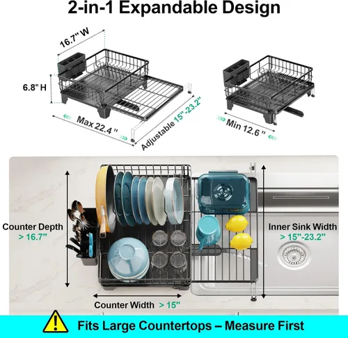 Vista 5 de GSlife Escurridor de platos expandible para usar sobre fregadero y encimera Negro