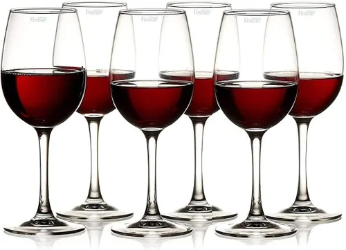 Vista 4 de FINSTER Juego de 8 copas de vino tinto de cristal, transparente, 13.5 fl oz, color rojo