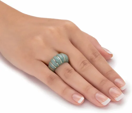 Vista 3 de Anillo de oro amarillo de 10 quilates de jade verde genuino estilo camarón tamaños 6-10, Oro amarillo, Jade