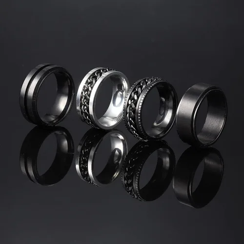 Vista 3 de sailimue Juego de 6 anillos giratorios negros de 039 pulgadas para hombres y mujeres anillos de acero inoxidable para aliviar la ansiedad