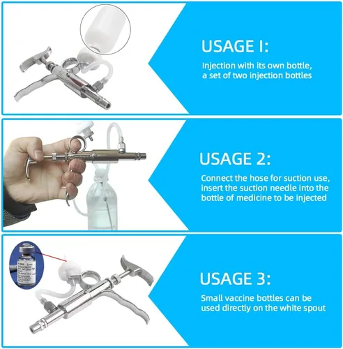 Vista 4 de Jeringa de inyección de 0.2 fl oz, pistola de inyección continua ajustable, jeringa semiautomática con 10 agujas para caballos, ganado, cerdos