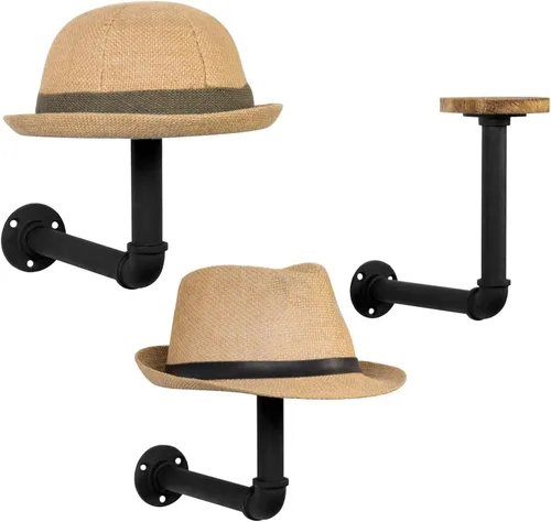 Vista 8 de MyGift 2 soportes para sombreros, soporte para sombreros de vaquero, montado en la pared, organizador de gorra de béisbol, colgador de casco de Negro