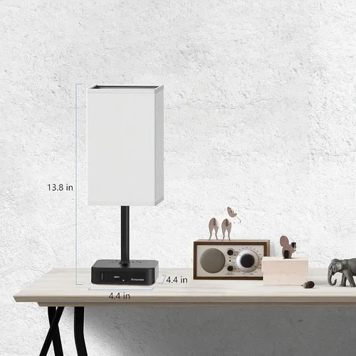 Vista 7 de Lámpara de mesa de noche con control táctil y puertos de carga USB C+A, lámpara de escritorio LED con 2 salidas de CA, luz minimalista para mesita