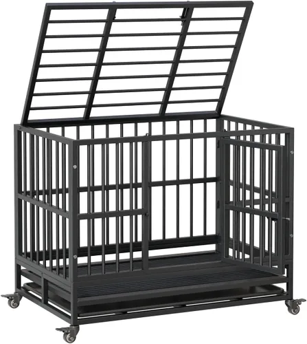 Vista 6 de GarveeHome Jaula para perros indestructible de alta resistencia de 37 pulgadas, a prueba de escape, jaula de alta ansiedad para interiores, perrera