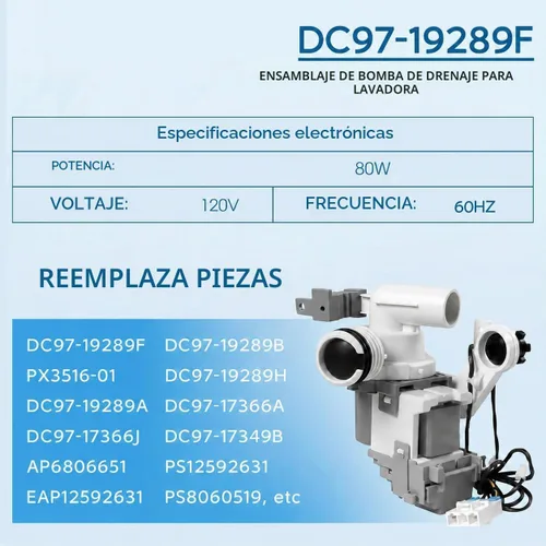 Vista 4 de DC97-19289F DC97-19289B PX3516-01 Conjunto de bomba de drenaje de lavadora