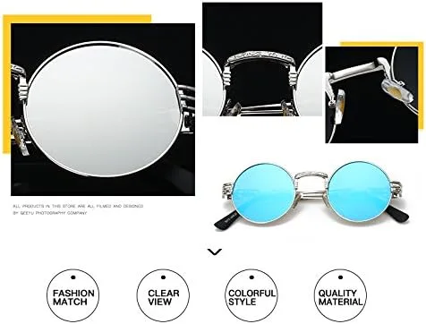 Vista 7 de Dollger Gafas polarizadas azules Gafas de sol redondas Steampunk Marco de metal Espejo circular