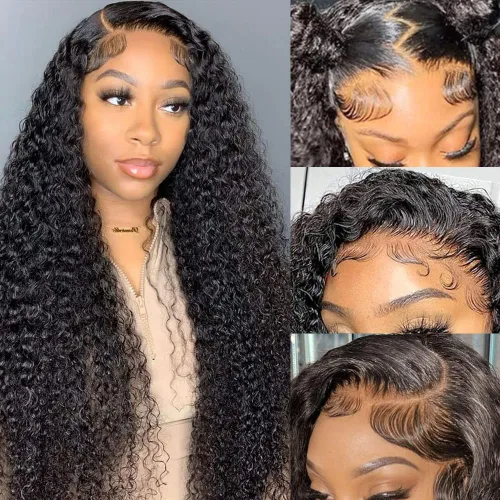 Vista 16 de CYNOSURE Pelucas de encaje frontal 13x4 de cabello humano prearrancado, densidad del 180%, brasileña rizada con encaje frontal, peluca con cabello