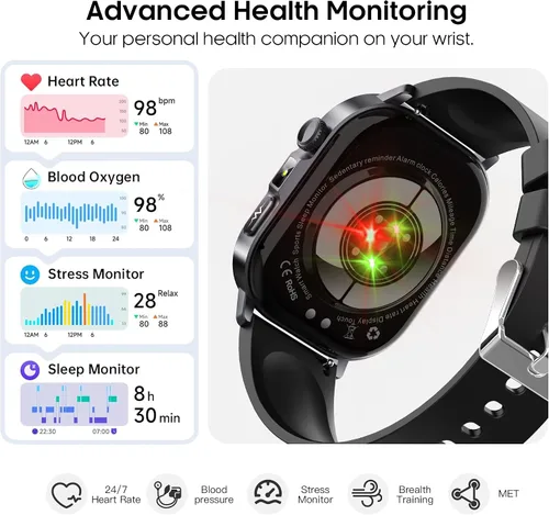 Vista 2 de AMOLED - Relojes inteligentes para hombres y mujeres, rastreador de actividad física con monitor de frecuencia cardíaca, estrés y sueño 24/7