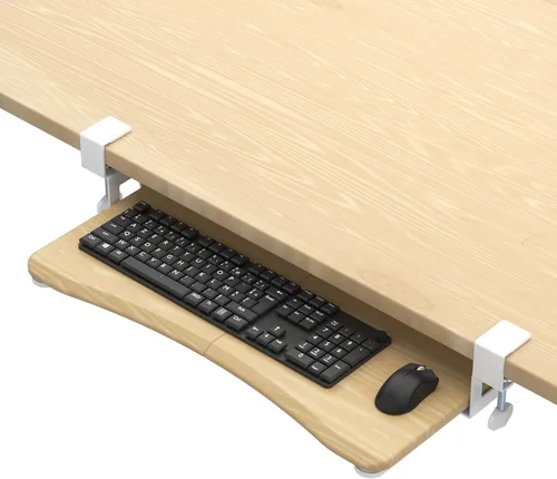 Vista 13 de suptek Bandeja pequeña para teclado debajo del escritorio con soporte de abrazadera C, teclado de computadora y bandeja para mouse, 20