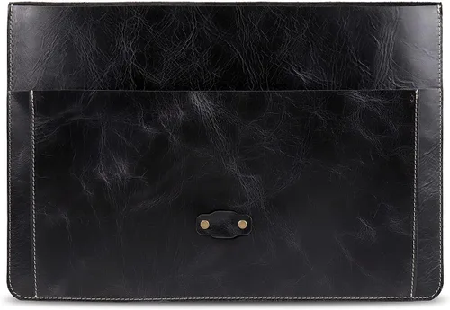 Vista 3 de Londo Funda de cuero de grano real para MacBook Pro y MacBook Air, bolsillo frontal y cierre de solapa, 14 pulgadas - 13 pulgadas