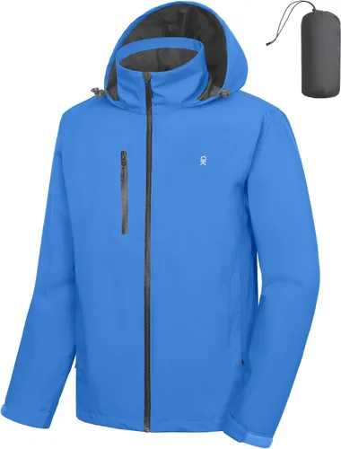 Vista 11 de Little Donkey Andy Chaqueta impermeable para hombre, ligera, cortavientos con capucha, impermeable, plegable, para senderismo al aire libre A1 Negro