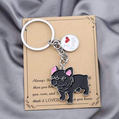 Vista 6 de BNQL Llavero de regalo de bulldog francés negro, regalo para los amantes del bulldog francés, regalo para el dueño de bulldog francés, llavero