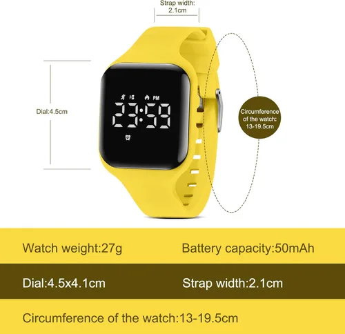 Vista 7 de Reloj deportivo digital para niños y niñas con contador de pasos, alarma vibratoria y despertador. Rastreador de actividad a prueba de agua, sin