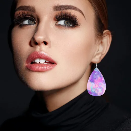 Vista 5 de Vosach Pendientes de cuero sintético de moda geométrica folclórica nativa étnica folclórica azteca, aretes de lágrima de boda para mujeres y niñas