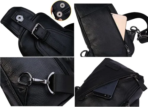 Vista 6 de Mochila estilo bandolera de piel para hombres y mujeres, bandolera de hombro, al pecho, mochila de uso diario para viajes, al aire libre