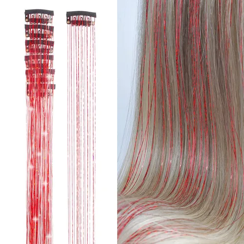 Vista 14 de Extensiones de oropel para el cabello con clip Bronce con reflejos para el cabello 52 cm 6 piezas, cabello de hada multicolor, oropel sintético