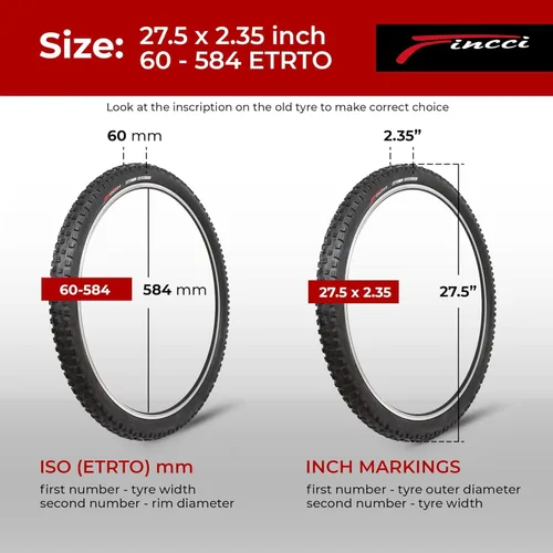 Vista 2 de Fincci Neumático plegable de bicicleta de montaña de 27,5 x 2,35 60-584 30 TPI para bicicleta híbrida Enduro MTB