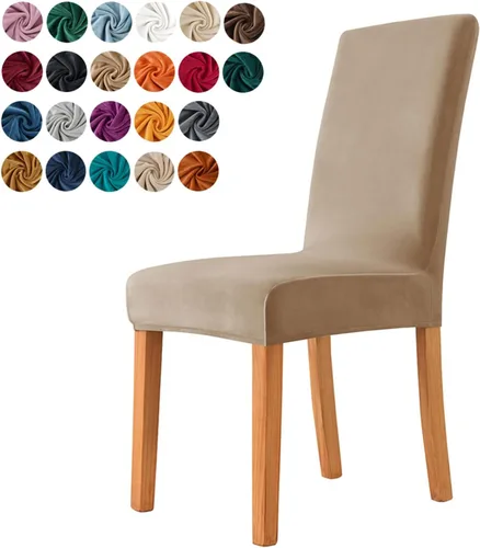 Vista 7 de Juego de 6 fundas para sillas de comedor, fundas elásticas de terciopelo para sillas de comedor, extraíbles y lavables, fundas protectoras