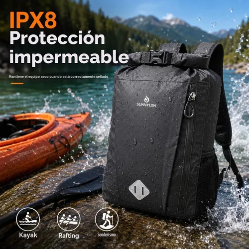 Vista 2 de Bolsa seca de 20L, mochila impermeable con bolsa para la cintura y funda para teléfono, bolsa seca con tapa enrollable para kayak, bolsa seca marina