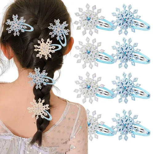 Vista 9 de 8 piezas de pinzas para el cabello con copo de nieve azul y blanco, accesorios para el cabello de Navidad para mujeres, lazo de Navidad para el Azul