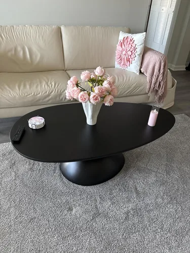 Vista 3 de Lucky - Juego de mesa auxiliar ovalada y 2 mesas auxiliares, mesa de té minimalista de fibra de vidrio con base escultórica, juego de mesa baja
