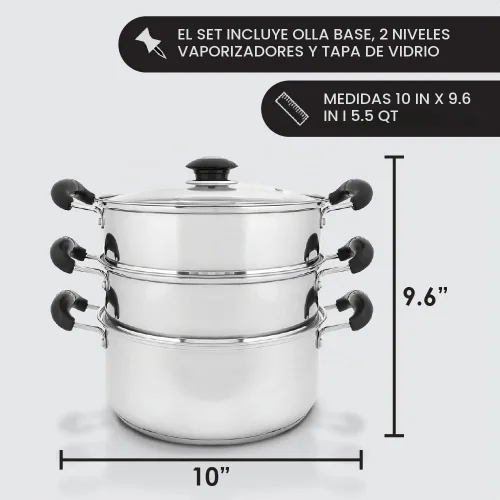 Vista 2 de CONCORD - Utensilios de cocina de acero inoxidable de 3 niveles, 9.4 in (compatible con inducción)