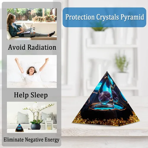 Vista 4 de Pirámide de orgón, pirámide de cristal curativo de amatista y piedras curativas de orgonita, cristales de protección, generador de energía
