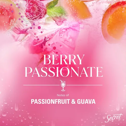 Vista 4 de Secret Desodorante antitranspirante para mujeres, paquete de barra y aerosol, Berry Passionate con aroma de maracuyá y guayaba, 72 horas de frescura