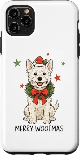 Vista 12 de Merry Woofmas White Terrier Dog Santa Hat Christmas Cute Dog Case for iPhone 15