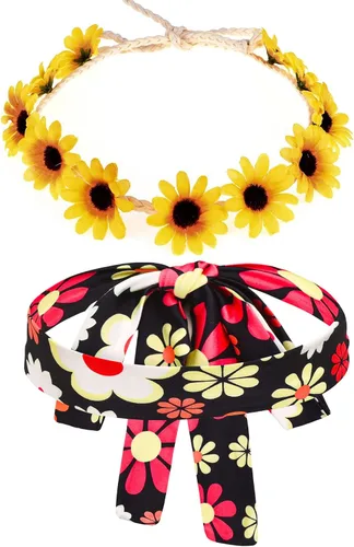 Vista 4 de Z-Shop Conjunto de accesorios para disfraz hippie de Halloween de los años 60 y 70 para mujer