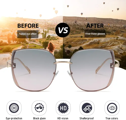 Vista 4 de Bevi Gafas de sol vintage sin montura de metal con protección UV 400, gafas de moda para mujer