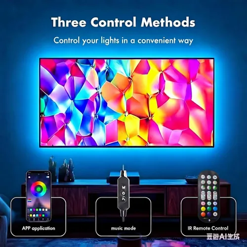 Vista 5 de Luces LED para TV, retroiluminación RGB de TV de 9.8 pies para televisores de 32 a 43 pulgadas, retroiluminación LED de TV con sincronización