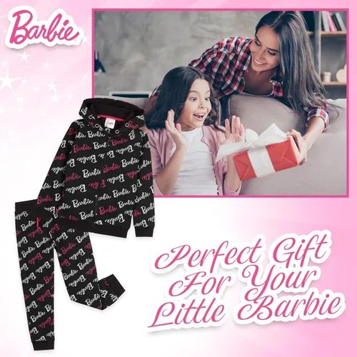 Vista 3 de Barbie Conjunto de ropa de descanso con capucha y pantalones deportivos para niña