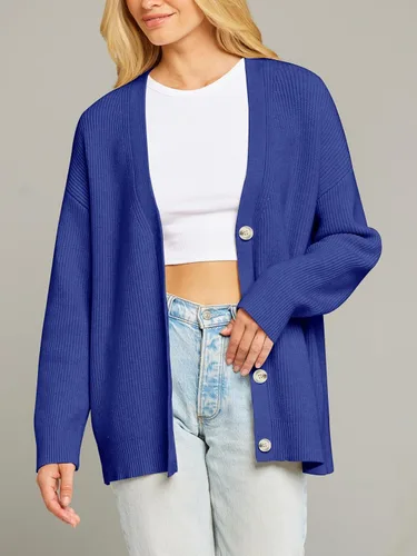 Vista 3 de MEROKEETY Suéteres tipo cárdigan para mujer 2023 para otoño, frente abierto, botones de gran tamaño, cuello en V, suelto, tejido suave