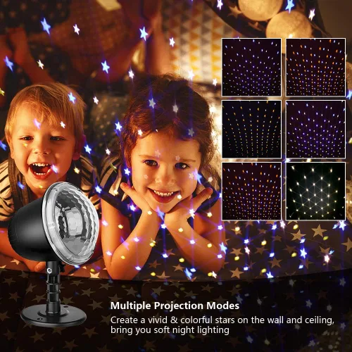 Vista 2 de Proyector de estrellas, luz nocturna de estrellas para niños, proyector de vacaciones al aire libre con 4 modos y control remoto, luces de Navidad