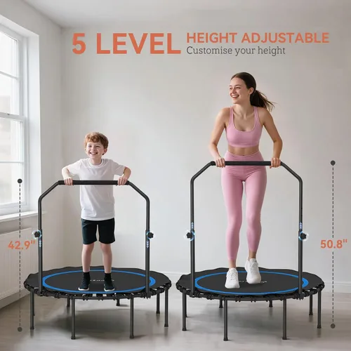 Vista 2 de Trampolín de fitness plegable de 40/48 pulgadas, mango de espuma ajustable, rebote silencioso y estable para gimnasio en casa, niños y adultos