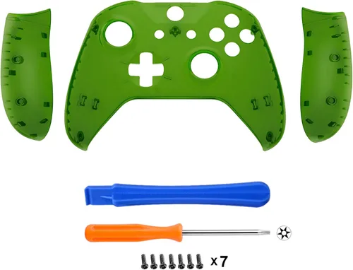 Vista 3 de eXtremeRate Transparent Clear Green Faceplate Side Rails for Xbox One Wireless Controller Model 1708, Replacement Front Housing Shell Panels for