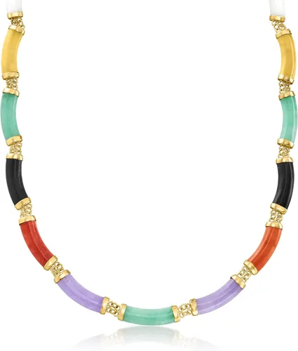 Vista 4 de Ross-Simons Collar de jade multicolor en oro amarillo de 18 quilates sobre plata de ley, Gema, jade