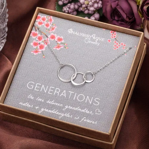 Vista 2 de AnalysisyLove Collar de 3 generaciones Collar de plata de ley entrelazada con 3 círculos para abuela, mamá, nieta, joyería de cumpleaños, regalo