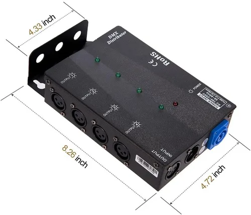 Vista 7 de MFL. Distribuidor de amplificador divisor DMX aislado de 4 vías con salidas de 3 pines