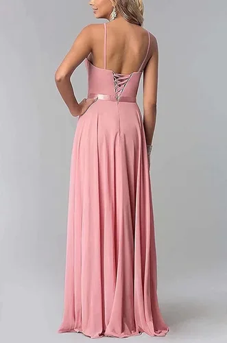 Vista 2 de Vestido de dama de honor sin mangas, vestido largo de gasa plisado para boda