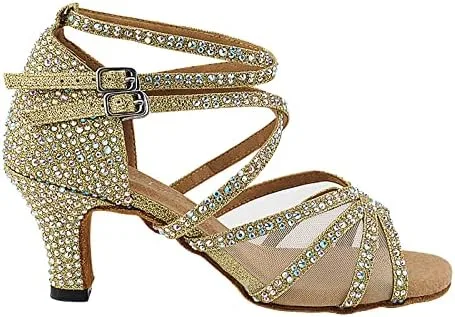 Vista 2 de Zapatos de baile muy finos para mujer, latina, salsa, ritmo de baile, colección Crystal 5008Bling de 2.5 pulgadas de tacón bajo y bolsa de zapatos