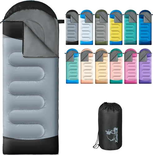 Vista 11 de Sacos de dormir para adultos y niños - 3 estaciones para clima frío y cálido, impermeables para acampar - Sacos de dormir ligeros para camping