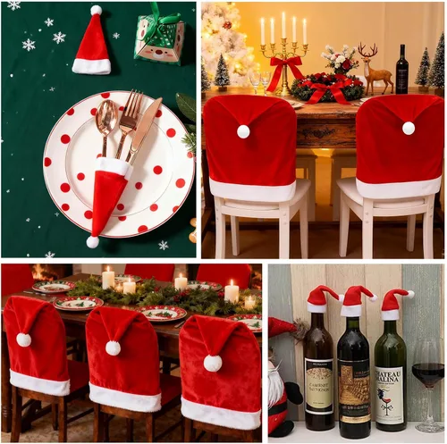 Vista 3 de VADOO 2 fundas de silla de Navidad, cubierta trasera de silla de Navidad para decoración de Navidad, vacaciones, comedor, 2