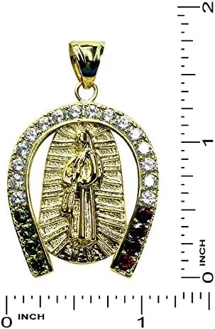 Vista 2 de Colgante GP Virgen María Guadalupe y Herradura CZ 14kt - Dije Virgen De Guadalupe Con Herradura, Zirconia cúbica, Circonita Cúbica