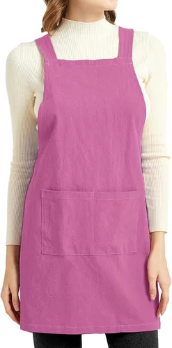 Vista 16 de ELEZAY Delantales para mujer con bolsillos, talla grande, cómodo, espalda cruzada, sin lazo, delantal de lino y algodón Verde