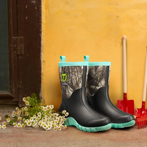 Vista 7 de TIDEWE Botas de goma para mujer, botas de lluvia aisladas de neopreno de 0.217in con vástago de acero, botas de caza impermeables de media