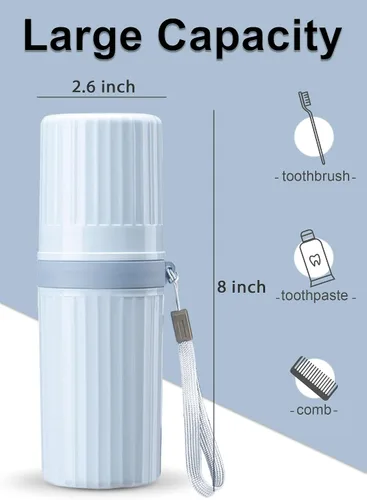 Vista 2 de Estuche de viaje para cepillos de dientes, color azul Large Travel Toothbrush Cup Case, Portable Travel Toothbrush Container for Traveling