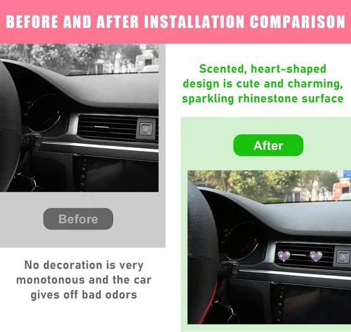 Vista 3 de Ziciner 2 piezas de dijes de clips para ventilación de aire de coche con corazón brillante, clips para salida de aire de coche con forma de corazón